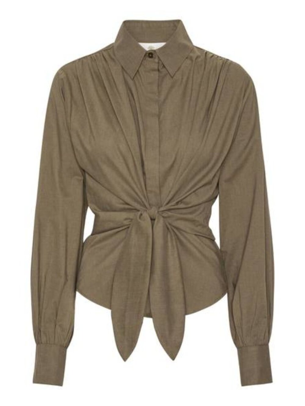 Karmamia Lee Shirt Khaki Green Tie Front Blouse Long Sleeve Size S